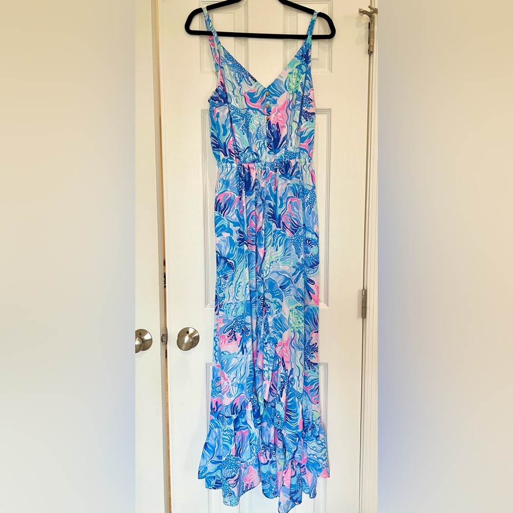 Lilly Pulitzer Mareena Maxi Dress Saltwater Blue Shade Seekers size L